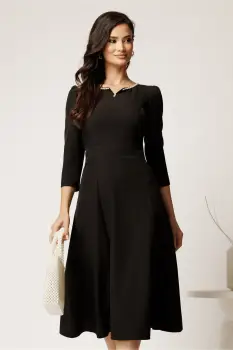 Rochie DY Fashion midi neagra in clos cu perle la decolteu imagine