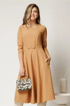 Rochie DY Fashion midi office camel din stofa imagine