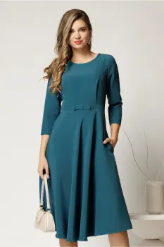 Rochie DY Fashion midi office turcoaz din stofa imagine