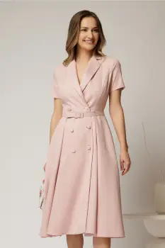Rochie DY Fashion midi roz cu decolteu petrecut si curea in talie imagine