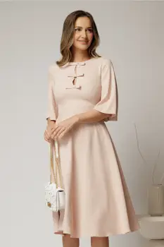 Rochie DY Fashion midi roz cu maneci evazate si funde pe bust imagine