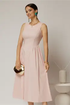 Rochie DY Fashion midi roz din bumbac cu cret pe solduri imagine