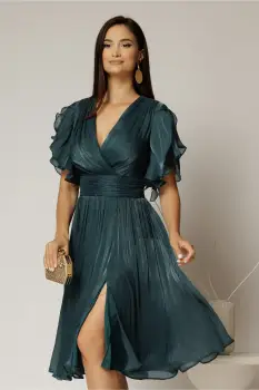 Rochie DY Fashion midi verde cu manecile suprapuse si decolteu petrecut imagine