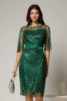 Rochie DY Fashion midi verde din paiete si margele elegante imagine