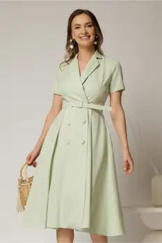 Rochie DY Fashion midi verde fistic cu decolteu petrecut si curea in talie imagine