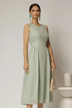 Rochie DY Fashion midi verde fistic din bumbac cu cret pe solduri imagine