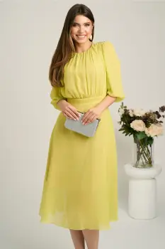 Rochie DY Fashion midi verde lime in clos din voal cu accesorii pe umeri imagine