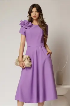 Rochie DY Fashion mov clos cu trandafir la umar si cordon detasabil imagine