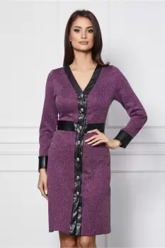 Rochie Dy Fashion mov cu insertie fir lurex si nasturi imagine