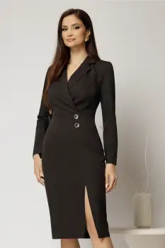 Rochie DY Fashion neagra conica tip sacou cu nasturi pe fusta imagine