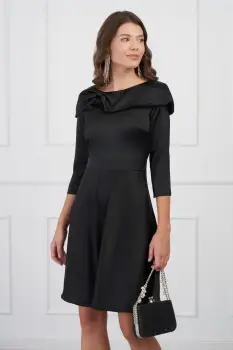Rochie DY Fashion neagra cu guler maxi tip funda imagine