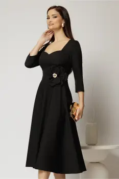 Rochie DY Fashion neagra de ocazie cu decolteu inima si detaliu pe talie imagine