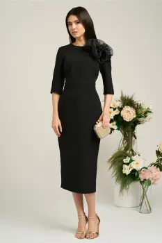 Rochie Dy Fashion neagra de ocazie cu floare maxi imagine