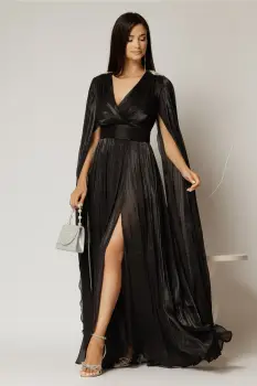Rochie DY Fashion neagra de ocazie din voal peliculizat cu aplicatii pe umeri imagine
