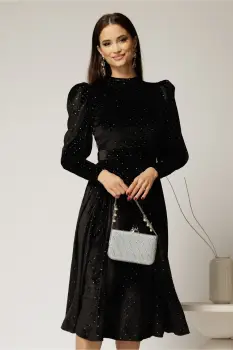 Rochie DY Fashion neagra din catifea cu glitter argintiu imagine