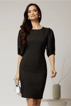 Rochie DY Fashion neagra midi cu decupaj la spate si inchidere cu nasturi perla imagine