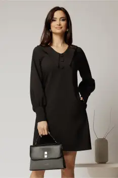 Rochie DY Fashion neagra scurta cu croi cambrat si guler in colturi imagine