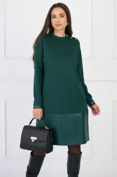 Rochie DY Fashion office din jerse verde cu insertie din piele ecologica la baza imagine