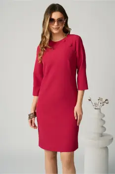 Rochie DY Fashion office din stofa fucsia cu nasturi la umeri imagine