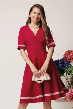 Rochie DY Fashion office din stofa magenta cu benzi roz imagine