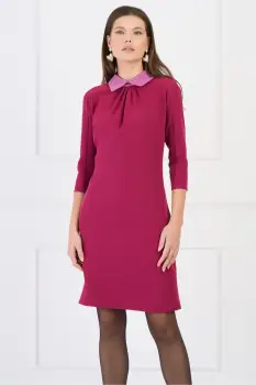 Rochie DY Fashion office din stofa magenta cu guler lila imagine