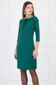 Rochie DY Fashion office din stofa verde cu guler verde mint imagine