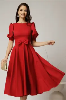 Rochie DY Fashion rosie din stofa in clos cu funda in talie imagine