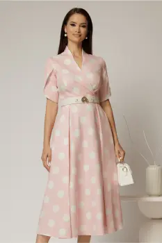 Rochie DY Fashion roz cu buline cu decolteu si maneci petrecute imagine