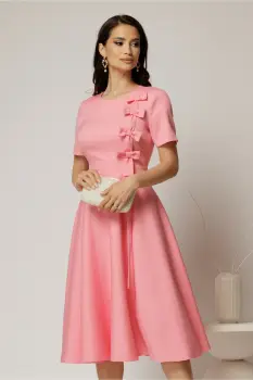 Rochie DY Fashion roz cu funde pe bust si maneci scurte imagine