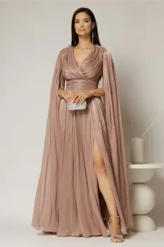 Rochie DY Fashion roz de ocazie din voal peliculizat cu aplicatii pe umeri imagine