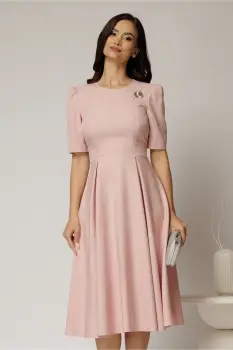 Rochie DY Fashion roz midi cu pliuri pe fusta si design cu detaliu la bust imagine
