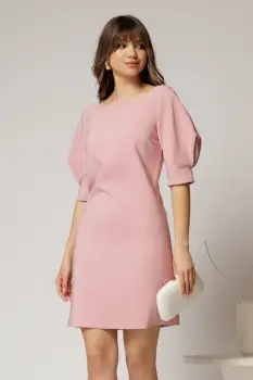 Rochie DY Fashion roz scurta croi cambrat cu maneci cu design atipic imagine