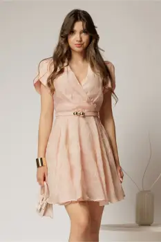 Rochie DY Fashion roz scurta cu broderii florale si decolteu petrecut imagine