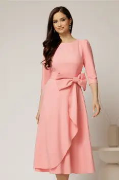 Rochie DY Fashion roz somon cu funda ampla in talie imagine