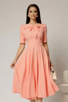 Rochie DY Fashion roz somon cu guler amplu si detaliu inima imagine