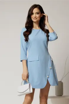 Rochie DY Fashion scurta bleu cu dungi si nasturi pe fusta imagine