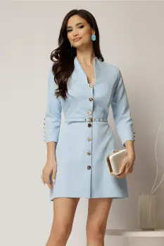 Rochie DY Fashion scurta bleu cu inchidere cu nasturi si curea in talie imagine