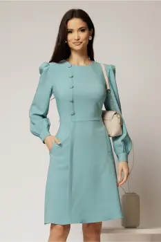 Rochie DY Fashion scurta bleu cu nasturi pe bust si fusta tip A imagine