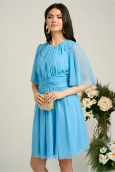 Rochie Dy Fashion scurta bleu de ocazie din tull fin imagine