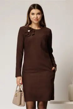 Rochie DY Fashion scurta din catifea reiata maro imagine