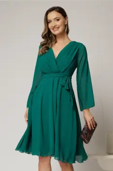 Rochie DY Fashion scurta din voal verde cu decolteu petrecut si cordon in talie imagine