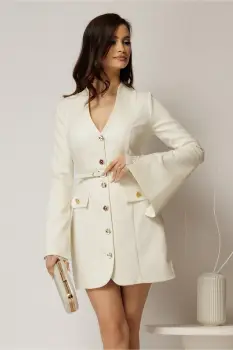 Rochie DY Fashion scurta ivoar cu maneci crapate cu dantela imagine