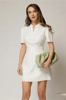Rochie DY Fashion scurta ivoar cu mic decupaj in V la decolteu si fusta tip A imagine