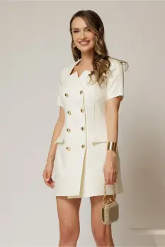 Rochie DY Fashion scurta ivoar tip sacou cu maneci scurte imagine