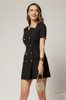 Rochie DY Fashion scurta neagra tip sacou cu maneci scurte imagine
