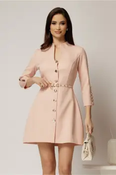 Rochie DY Fashion scurta roz cu inchidere cu nasturi si curea in talie imagine