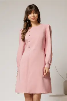 Rochie DY Fashion scurta roz cu nasturi pe bust si fusta tip A imagine