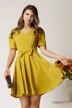 Rochie DY Fashion scurta verde lime in clos cu funda in talie imagine