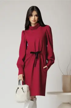 Rochie DY Fashion smart-casual din jerse fucsia cu snur in talie imagine