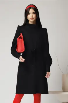 Rochie DY Fashion smart-casual din jerse neagra cu snur in talie imagine